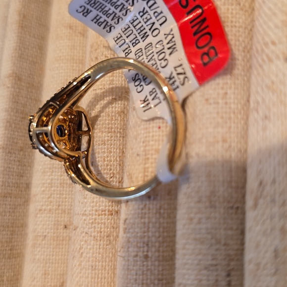 14K GOLD OVER STERLING SILVER LAB CREATED BLUE AND WHITE SAPPHIRES RING SIZE 7 - Picture 11 of 15